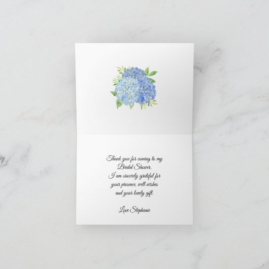 青いアジサイの花束 フラワーブライダルシャワー サンキューカード (内部)