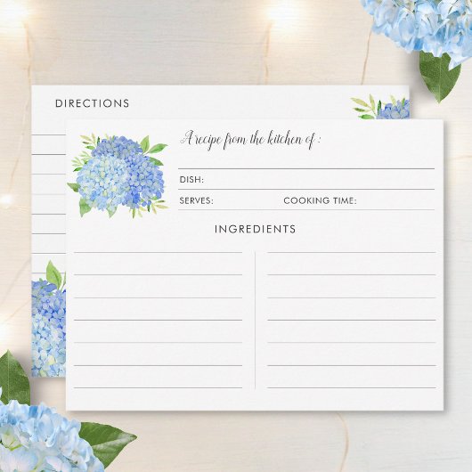 青いアジサイの花束　ボタニカルなレシピカード エンクロージャーカード