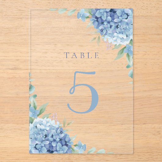 青いアジサイの花 テーブル 5 アクリル招待状 (正面)