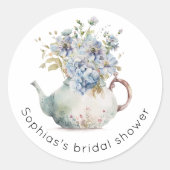 青いアジサイの茶会 ブライダルシャワー ラウンドシール (正面)