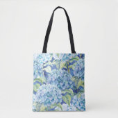 青いアジサイはトートどこでも行きます トートバッグ (正面)