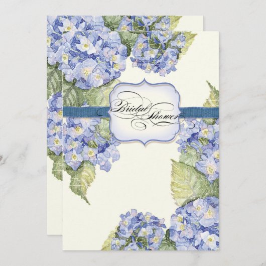 青いアジサイブラケットの花のフォーマルな結婚式 招待状 (正面/裏面)