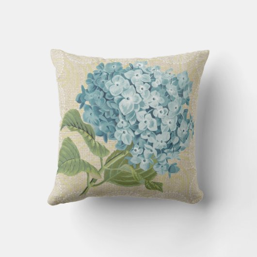 青いアジサイ及びレースの花のヴィンテージの枕 クッション (裏面)