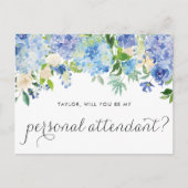 青いアジサイ　あなたは私のパーソナルアテンダントになってくれますか インビテーションポストカード (正面)