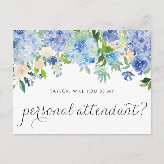 青いアジサイ　あなたは私のパーソナルアテンダントになってくれますか インビテーションポストカード (正面)