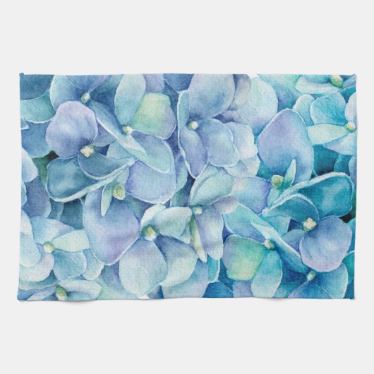 青いアジサイ キッチンタオル (横)