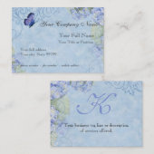 青いアジサイ、蝶及び渦巻のモダンの花柄 名刺 (正面/裏面)