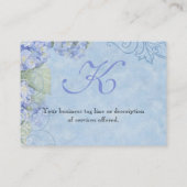 青いアジサイ、蝶及び渦巻のモダンの花柄 名刺 (裏面)