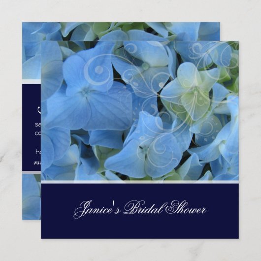 青いアジロマチック·ブライダルシャワー/結婚ズ 招待状 (正面/裏面)