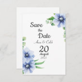 青いアネモネとユーカリのSave the Dateカード セーブザデート (正面/裏面)