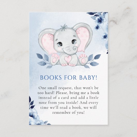 青いアネモネの少年の本を持つ象ベビー エンクロージャーカード (正面)