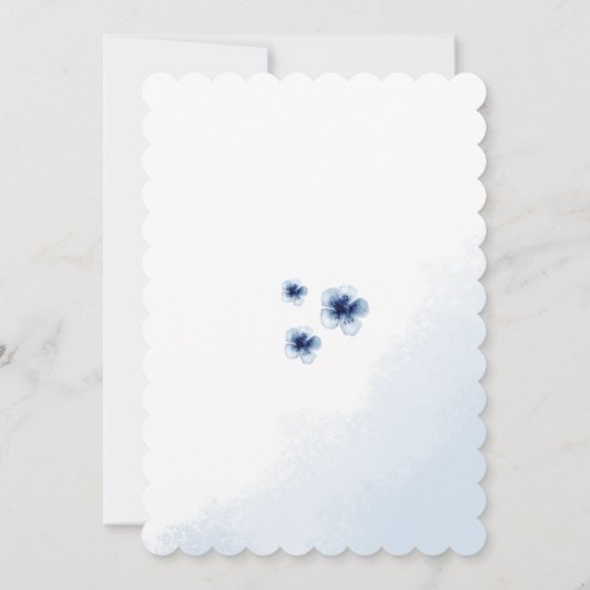 青いアネモネの水色の赤ちゃんシャワーを持つ象 招待状 (裏面)