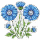 青いアネモネの花と緑の茎 シール (正面)