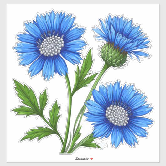 青いアネモネの花と緑の茎 シール (シート)