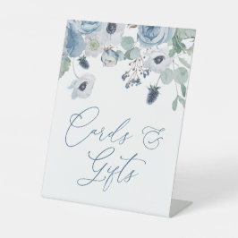 青いアネモネの花シャワーカード&ギフトサイン 台座サイン