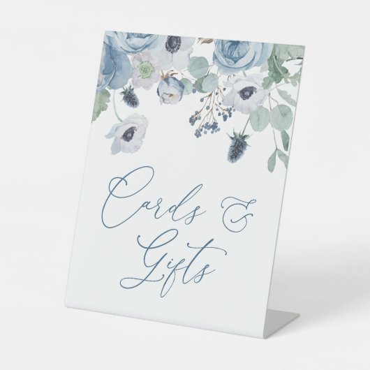 青いアネモネの花シャワーカード&ギフトサイン 台座サイン (正面)