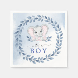 青いアネモネを持つゾウ男の子のシャワー スタンダードカクテルナプキン