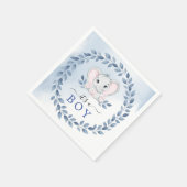 青いアネモネを持つゾウ男の子のシャワー スタンダードカクテルナプキン (角)