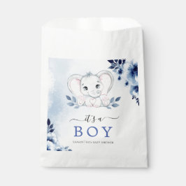 青いアネモネを持つゾウ男の子のシャワー フェイバーバッグ