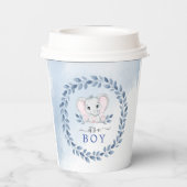 青いアネモネを持つゾウ男の子のシャワー 紙コップ (裏面)