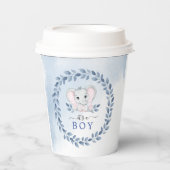 青いアネモネを持つゾウ男の子のシャワー 紙コップ (正面)