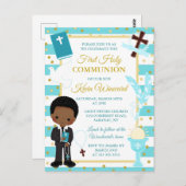 青いアフリカ系アメリカ人男の子が初の聖餐式 ポストカード (正面/裏面)