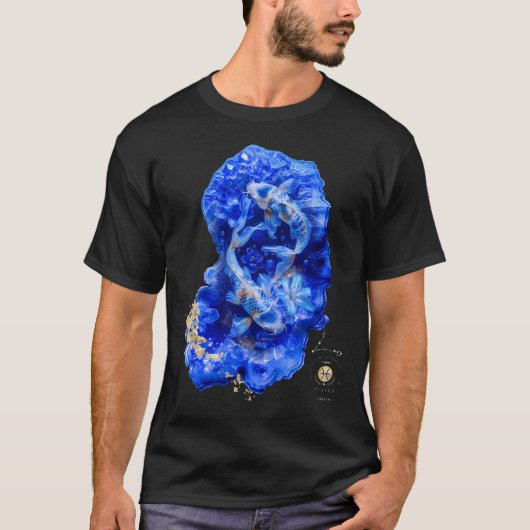 青いアメジストの天体融合 うお座の夢想世界 Tシャツ (正面)