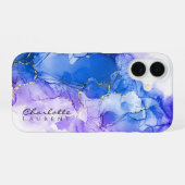 青いアメジスト金ゴールドアルコールインクカスタマイズ可能 iPhone 16ケース (裏面横)