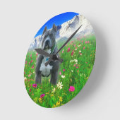 青いアメリカのピット・ブルテリア、穂先のピーク ラウンド壁時計 (傾斜)