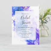 青いアルコールインクの冬のゴールド ブライダルシャワー 招待状 (スタンド正面)