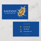 青いアルコール飲料のボトルのしぶきのバーテンダーのMixologist 名刺 (正面/裏面)