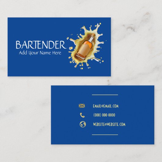 青いアルコール飲料のボトルのしぶきのバーテンダーのMixologist 名刺 (正面/裏面)
