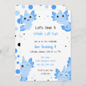 青いアロトルの楽しいパーティー アロトルの誕生日 招待状 (正面/裏面)