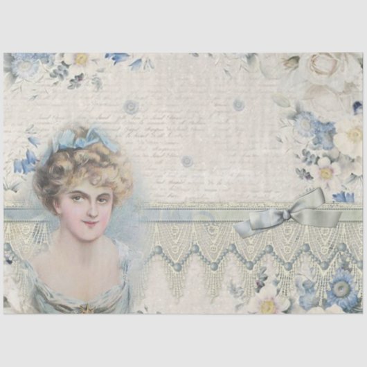 青いアンティークヴィンテージビクトリアンフローラの分離 薄葉紙 (正面)