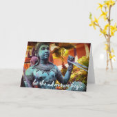 青いアンティーク戦士の像が冒険を開始 カード (黄色い花)