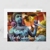 青いアンティーク戦士の像が冒険を開始 ポストカード (正面/裏面)