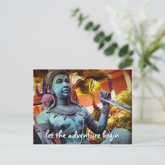 青いアンティーク戦士の像が冒険を開始 ポストカード (スタンド正面)