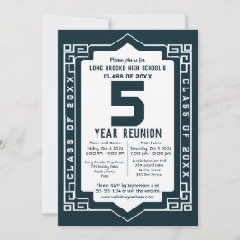 青いアートデコ5年高校クラス再会 招待状