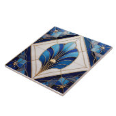 青いアールデコセラミックタイルのシェード。 タイル (側面)