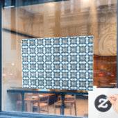 青いアールデコパターン ウィンドウサイン (カフェ窓)