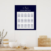 青いアールデコ結婚の座席表150 ポスター (キッチン)