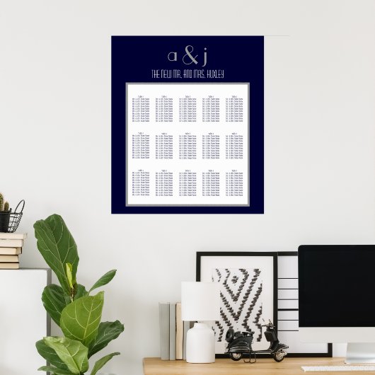 青いアールデコ結婚の座席表150 ポスター (ホームオフィス)