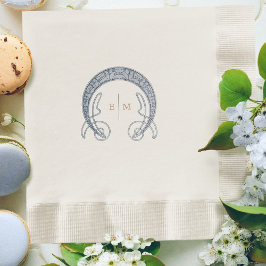 青いアールヌーヴォー・モノグラムイニシャル テーブルデコレーション 縁ありランチョンナプキン