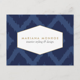 青いイカット柄のデザイナー ポストカード