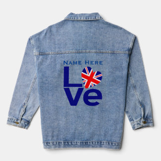 青いイギリス風 LOVE ハート フラッグ カスタマイズ デニムジャケット