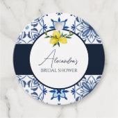 青いイタリアの黄色のレモン ブライダルシャワーのお礼 フェイバータグ (正面)