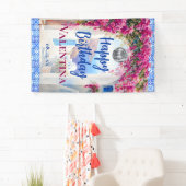 青いイタリアンタイルピンクの花マンマミアパーティー 横断幕 (インサイチュ)