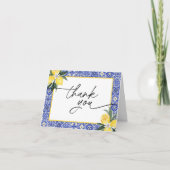 青いイタリアンタイルブライダルシャワーサンキューカード サンキューカード (正面)