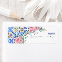 青いイタリアンタイル乳房Miaリターンアドレス ラベル