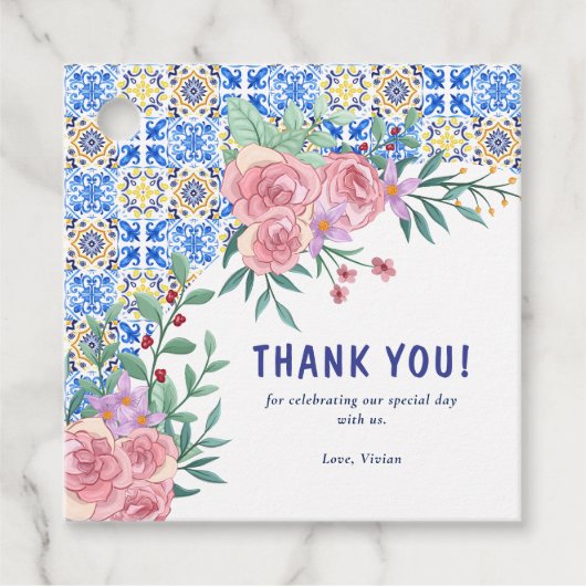 青いイタリアンタイル乳房Mia赤ちゃんシャワー フェイバータグ (正面)